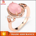 Turkish style charming design pink oval agate women finger rings with hollow heart shape design